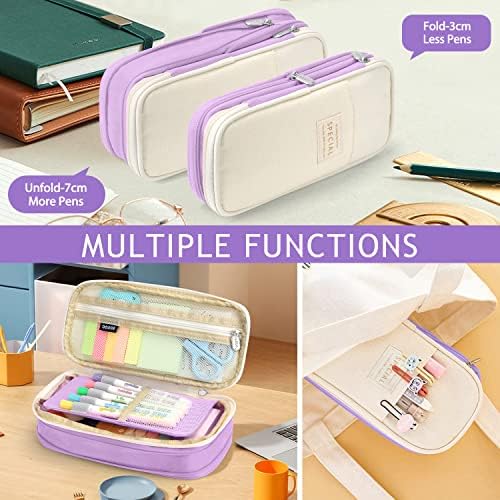 KPX Big Capacity Pencil Pen Case Bag with Zipper Office College School Storage Large Capacity Bag Pouch Holder Box Organizer Colorful (Purple)