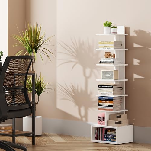 TUTOTAK Book Shelf, Narrow Spine Bookshelf, 8-Tier Bookcase for Small Space