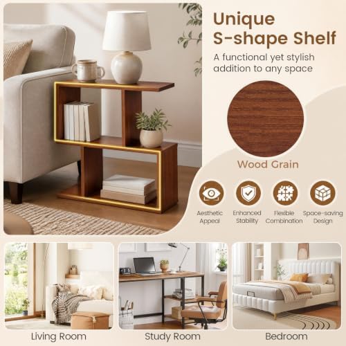 GIANTEX 3-Tier Wood S-Shaped Geometric Bookshelf, Walnut