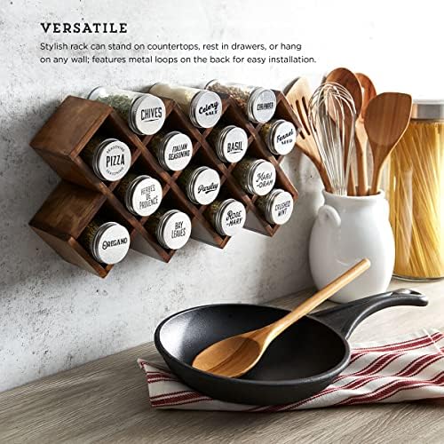 Kamenstein 10 Jar Criss-Cross 2-in-1 Spice Organizer for Countertop or Wall with Spices Included, FREE Spice Refills for