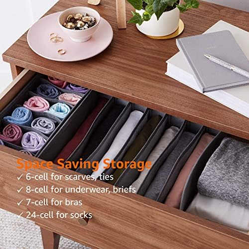 Amazon Basics Deep Drawer Organizer for Clothes, Collapsible Storage Boxes for Socks, Underwear and Baby Items, Set of 2, Gray