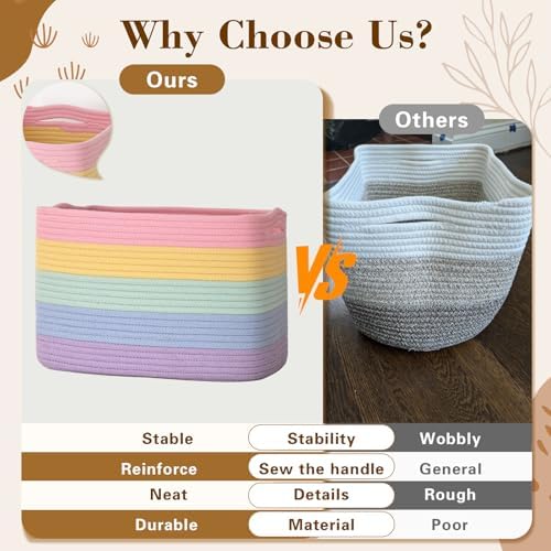 Baskets for Organizing,Storage Baskets,3 Pack Baskets for Shelfves,15"×10"×9" Woven Rainbow Basket,toy storage bins,bins for organization