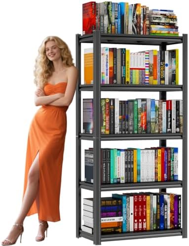 Bolt-Free Metal Bookshelf, Adjustable Tall Bookcase Freestanding Book Shelf, Heavy Duty Deep Book Shelf, Large Office Bo