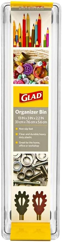Glad Plastic Drawer Storage Tray – Heavy Duty Organizer Bin for Home, Kitchen, Bath, Bedroom, Office | Non-Slip Feet, Clear, 13x3 (Pack of 6)