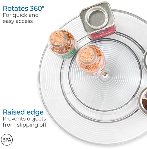 iDesign Linus Lazy Susan Cabinet Turntable - 2-Tier Organizer Tray for Kitchen Pantry or Countertops - 11", Clear