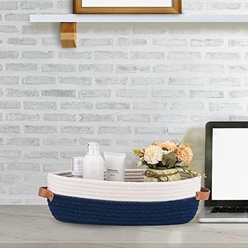 Set of 2 Toilet Basket,Woven Storage Basket for Toilet Tank Top Farmhouse Home Decor Organizing Baskets 13"x5.9"x4" Navy