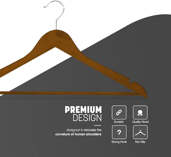 KEPLIN Strong Wooden Coat Hangers with 360 Degree Rotatory Hook & Round Trouser Bar & Shoulder Notches - Durable Wardrobe Space Saver - Suitable for Coat, Jacket, Suit, Jumper (Walnut, 20 Pack)
