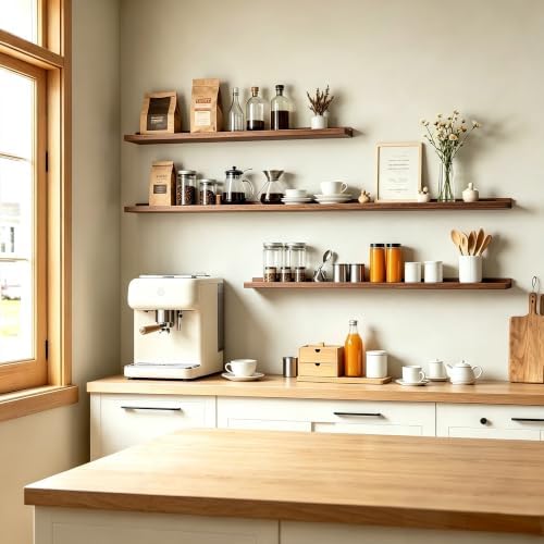 Walnut Floating Shelves for Wall Decor, 30 in Shelf with Lip, 2 Set