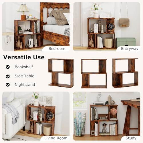 GIANTEX 3-Tier S-Shaped Bookshelves Set of 2, Modern Geometric Bookcase, Freestanding Display Shelf for Small Space, Ver
