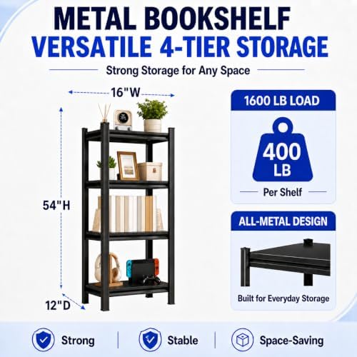 Metal Bookshelf Adjustable Bolt-Free Bookcase Heavy Duty Book Shelf 2000LBS