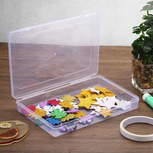 PATIKIL 9x6x1.2inch Clear Storage Box with Hinged Lid, 6Pack Plastic Stackable Rectangle Organizer Container for Beads J