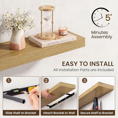 Axeman 16 Inch Floating Shelves for Wall, 2 Packs, Invisible Brackets, Oak