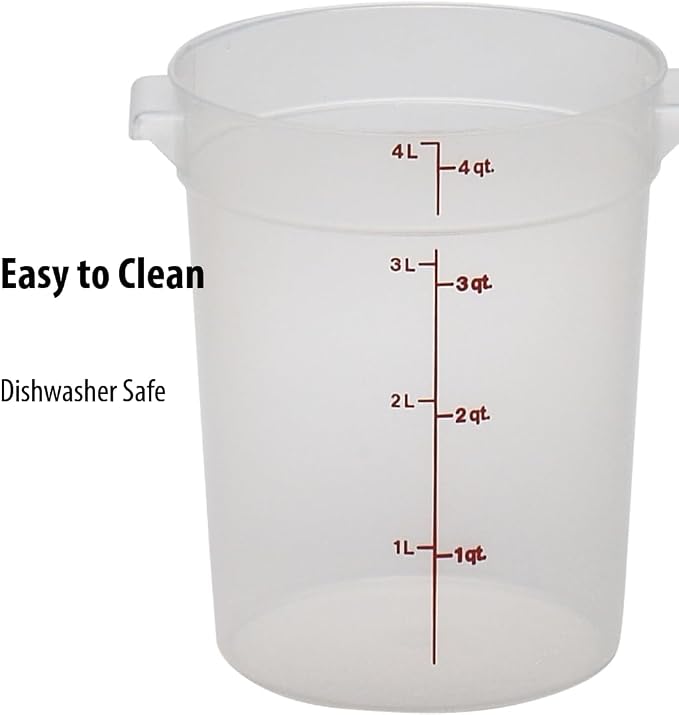 Lumintrail Cambro 4 Quart Round Food Storage Container, Translucent, with a Translucent Lid, 2-Pack, Bundle with a Measuring Spoon Set