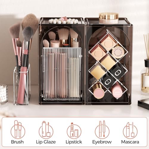 INVSSENE Stackable Makeup Organizer Countertop, Storage Perfume Skincare Cosmetic Lipstick Face Mask Makeup Brush Palett