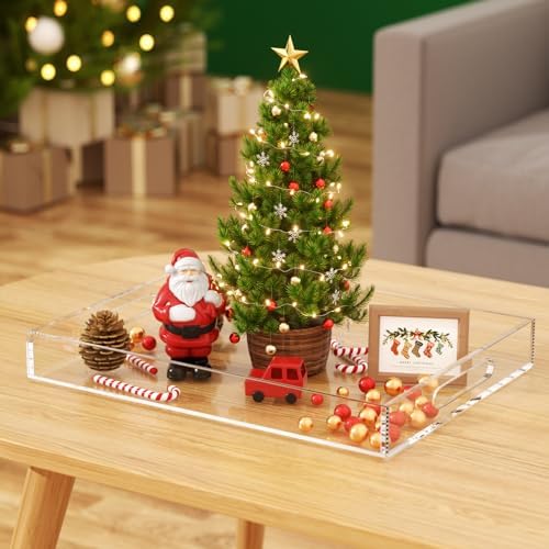 NIUBEE Clear Serving Tray 12x16 Inches -Spill Proof- Acrylic Decorative Tray Organiser for Ottoman Coffee Table Countert