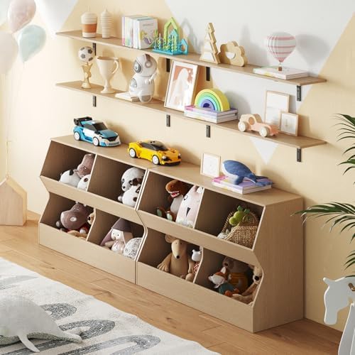 DINZI LVJ Long Wall Shelves, 55.1Inch Wooden Wall Mounted Shelves, Set of 2