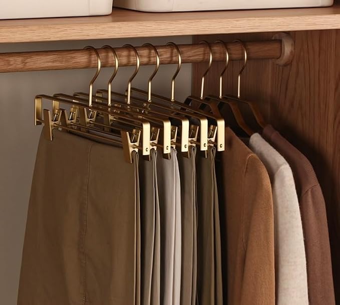 Premium Matte Gold Aluminum Pants Clip Hanger 10 Pack, Extra Smooth & Durable Metal Shirt Dress Aluminum Alloy Hanger,Clothing Support,Clothing Hang