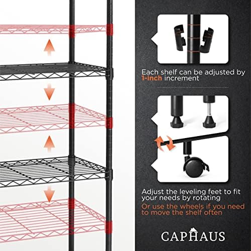 CAPHAUS 3/4/5-Tier Adjustable Height Wire Shelving Unit, Wire Rack Shelving, Metal Steel Storage Shelves, Garage Shelvin
