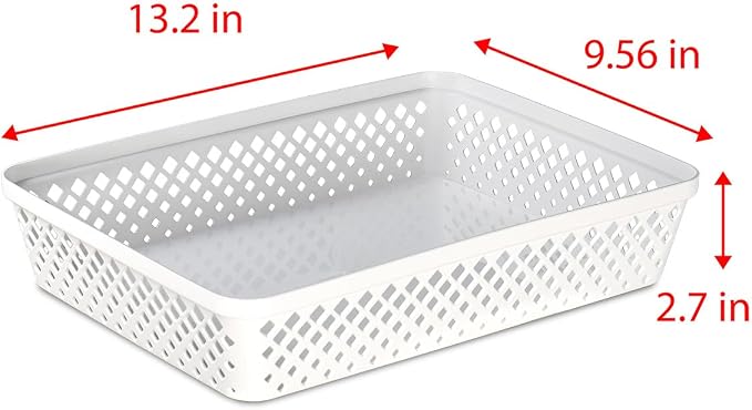 Glad Plastic Storage Basket Set - Multipurpose Drawer Trays, Kitchen Pantry Containers, and Bathroom Bins - Large Organizers, White, 3 Count (Pack of 4)
