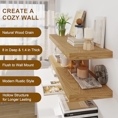 30 Inch Floating Shelves, Rustic Floating Wall Shelves 8 Inch Deep, 30 x 8 Floating Shelves for Home Decor, Deep Display