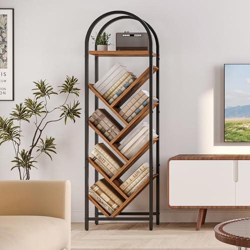 HOOBRO Tree Bookshelf, 8-Tier Tall Bookshelf, Arched Bookshelf with Metal Frame, Book Shelf Storage Organizer for Home O