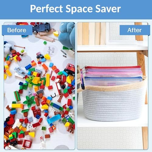 Sooez 24 Pack Super Large Mesh Zipper Pouch Bags, A3 (16.5×11.7 in) Storage Bags with Label Pocket, Reusable Zipper Pouches for Classroom Organization