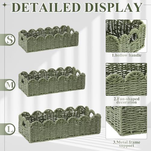 Boao 3 Pcs Boho Storage Wicker Baskets Handmade Woven Decorative Paper Rope Baskets for Organizing with Handle Counterto