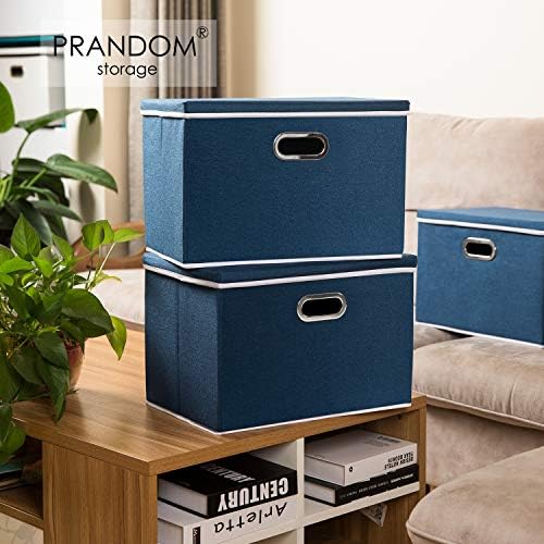 PRANDOM Extra Large Collapsible Storage Bins with Lids [5-Pack] Linen Fabric Foldable Storage Baskets Boxes Organizer Co