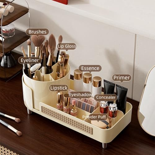 Booklov Rotating Makeup Organizer for Vanity Countertop, Coffee