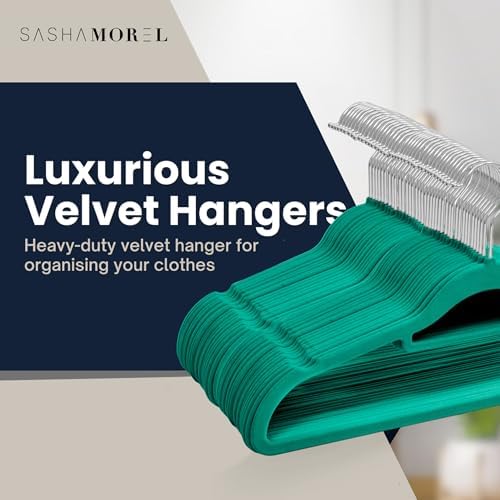 50 Pack Velvet Hangers | Non Slip Velvet Hangers for Clothes with Tie Organisers | Space Saving Hangers and 360° Swivel Hooks Wardrobe Storage Organiser