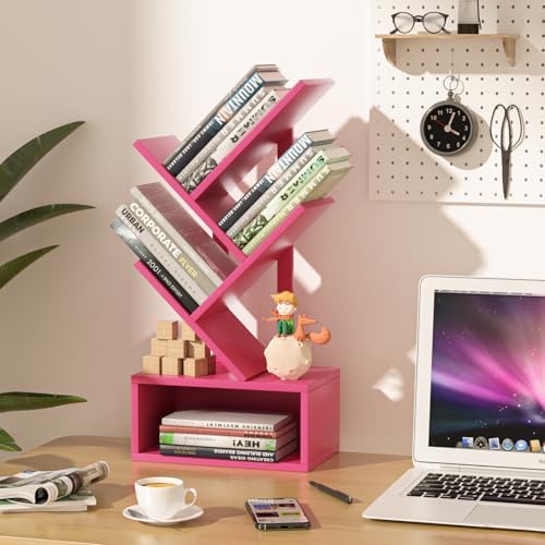 SHEEPAM 5 Tier Tree Book Case, Small Bookshelf with Shelf