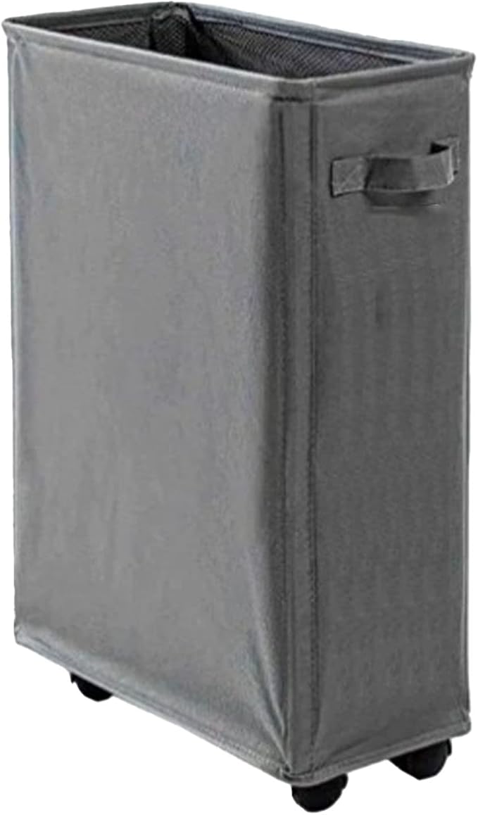 Rolling Slim Laundry Basket Foldable Sorter and Organizer on Wheels Tall Thin Dirty Laundry Hamper Basket Cloth Storage Bin for Household Sundries(Dark Gray)