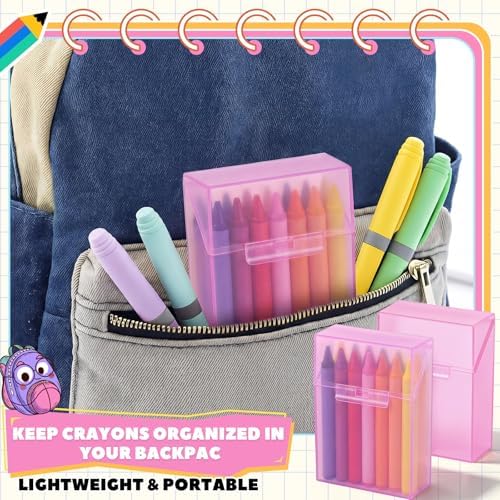 Clabby 2 Pcs Clear Plastic Crayon Boxes Hold 24 Count, Pink