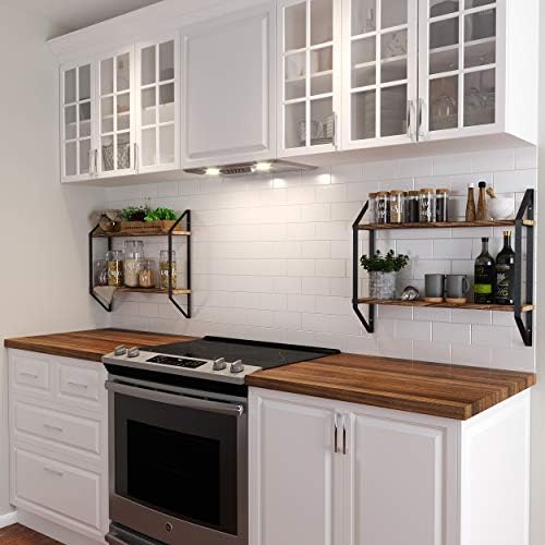 Wallniture Ponza 24 Inch Wood Floating Shelves for Wall, 2-Tier Kitchen Pantry Organization and Storage Shelves Set of 2