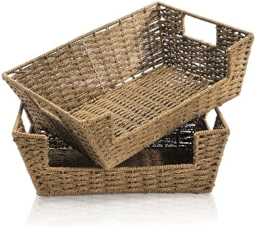 2 Pack Open Front Storage Baskets, Built-in Handles