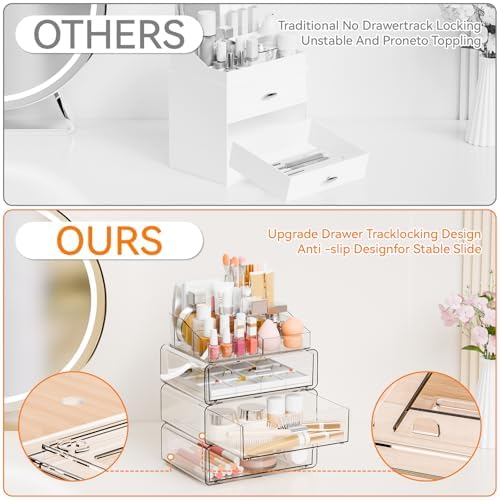 Yieach 5 Tier Clear Acrylic Makeup Organizers with Drawers,Tiered Countertop Make up Storage Organizer for Dresser Top a