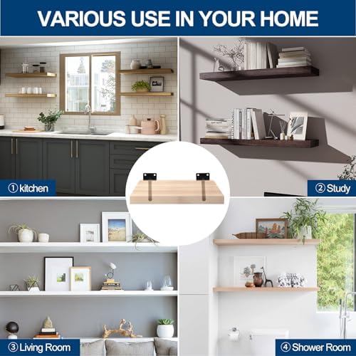 4 Pcs 6" Black Solid Steel Floating Shelf Bracket Blind Shelf Supports - Hidden Brackets for Floating Wood Shelves - Con