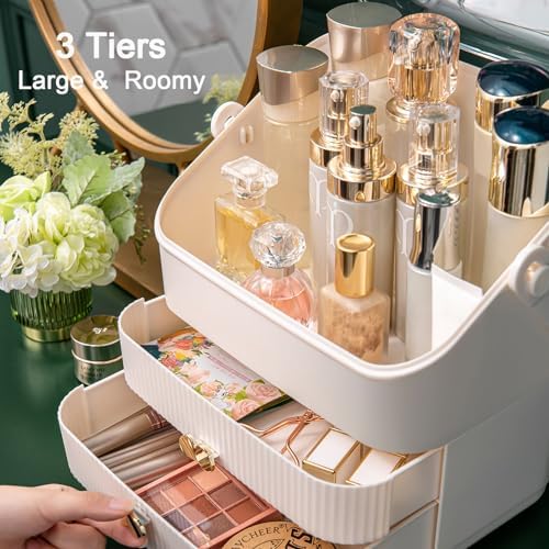 Preppy Skincare Organizers Makeup Organizer Holder Cosmetic Storage Box Display Case 3 Tiers Dust Free Cover Portable Ha