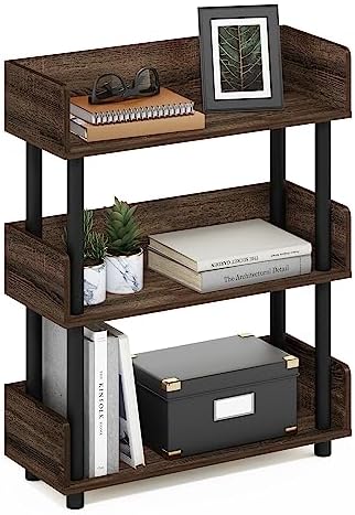 Furinno TURN-N-TUBE Display Shelf, 3-Tier Storage Shelves with Side Panels, Open Shelves Book Shelf with Rounded Corner 