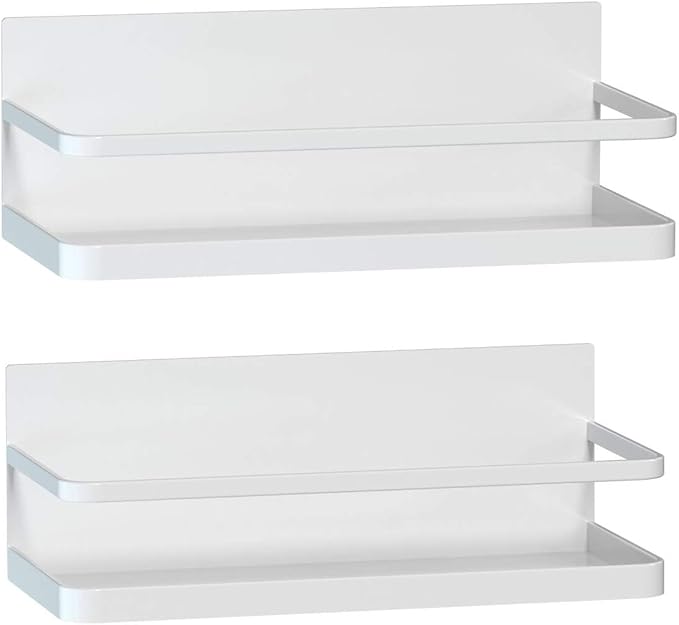 Magnetic Spice Rack, Magnet Refrigerator Spice Shelf Organizer for Spices, Jar of Olive Oil, Cooking Oils, Salt, Pepper, Perfect Space Saver for Small Kitchen, White, 2 Pack
