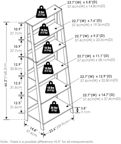 6-Tier Ladder Bookcase,Storage Rack, Storage Shelves, Book Shelf for Organization and Storage, Living Room, Home Office,