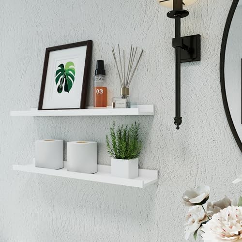 White Floating Shelves for Wall Decor, 24 in Shelf with Lip Set of 2