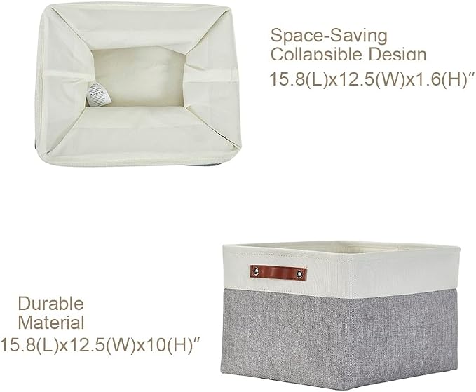 DECOMOMO Storage Bins, Extra Large Fabric Storage Baskets for Shelves, Decorative Linen Closet Organizer, 15.8 x 12.5 x 10 inches (Grey & White, 3 Pack)