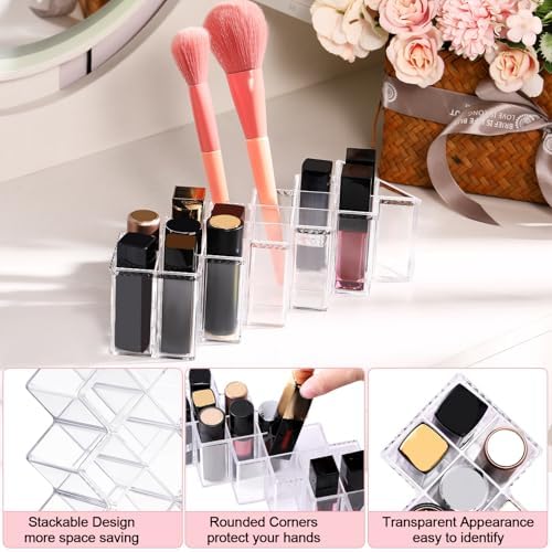 6 Pack Acrylic Lipstick Holder Organizer 96 Slots Clear Lip Gloss Holder Organizers Stackable Fish Shape Lipsticks Tower