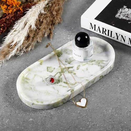 Koville Marble Vanity Tray for Bathroom Countertop, Green Marble Bathroom Tray Perfume Trays for Dresser, Stone Jewelry 