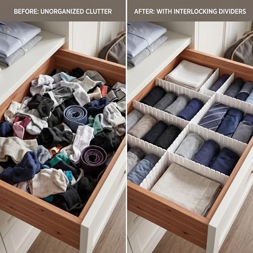 16 Pcs Adjustable Drawer Dividers Organizer, 18.5" Extra Long DIY Plastic Grid Separators, Cuttable Drawer Partitions fo