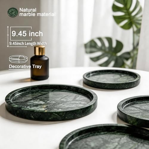 Natural Marble Tray,9.45" Round Vanity Jewelry Dish Green
