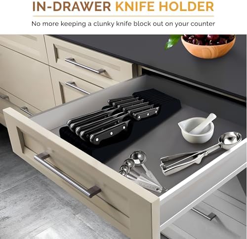 Knife Drawer Organizer, 16 Slot Bamboo In-Drawer Knife Block Without Knives