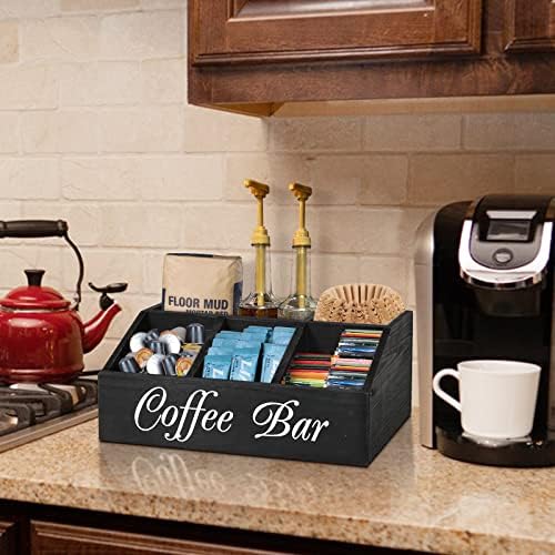 ugiftt Coffee Station Organizer for Counter, Wood Coffee Pods Holder Storage Basket, Tea Condiment Storage Organizer, Ru