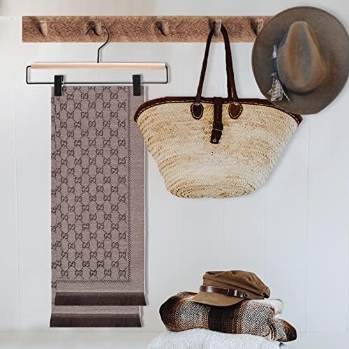 Nature Smile Beech Wooden Pants Skirt Hanger for Jeans Bottom Trousers with 2-Adjustable Black Matt Clips and Hook 10 Pack (Natural Wood+Black Metal)